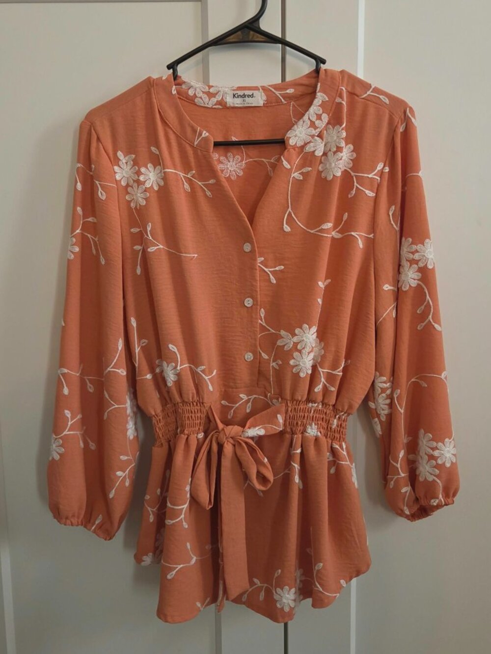 Kindred Boho Embroidered Floral Peplum Blouse — Size XL